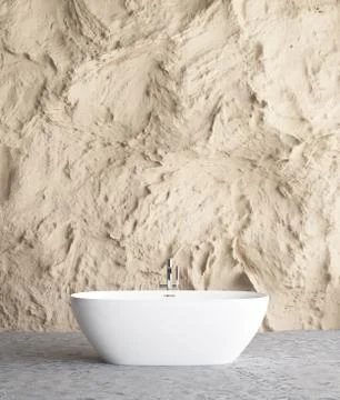 Bathroom interior with rock wall mock up background, 3D render Stock Illustration