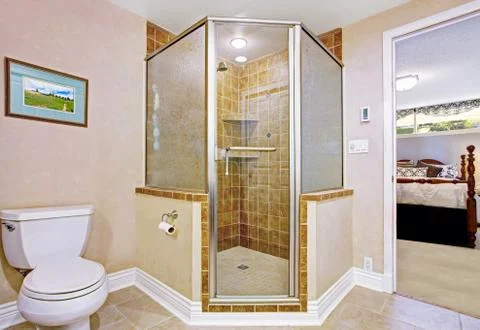 Bathroom interior with screened shower Stock Photos