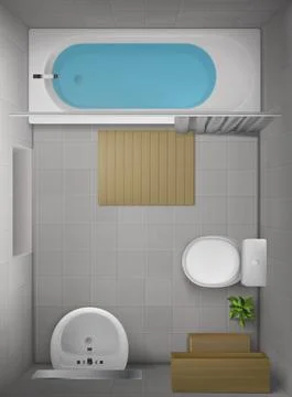 Bathroom interior top view, room with bathtub Illustrazione stock