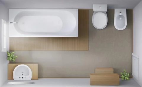 Bathroom interior top view, room with empty tub Illustrazione stock