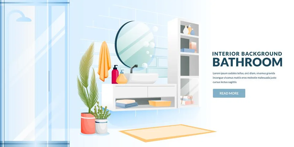 Bathroom interior vector illustration. Room apartment with shower cabin, mirr Stock Illustration