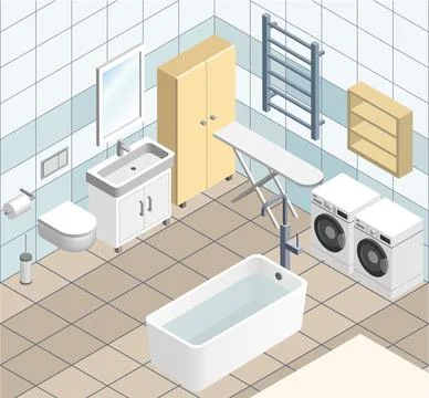 Bathroom interior vector isometric illustration Stock Illustration