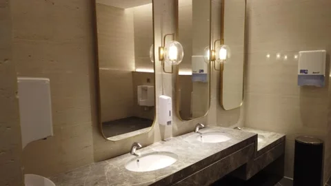 Bathroom Interior With White Sink And Faucet. Faucet In The Sink Stock Footage 147175665