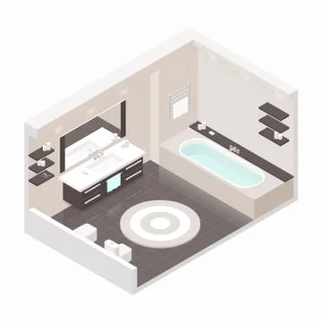 Bathroom isometric detailed set Stock Illustration
