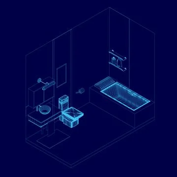 Bathroom isometric wireframe Vector illustration Stock Illustration