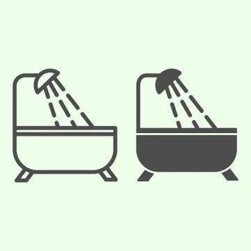 Bathroom line and solid icon. Bathtub and shower outline style pictogram on Stock Illustration