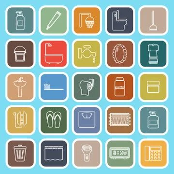 Bathroom line flat icons on light blue background Stock Illustration