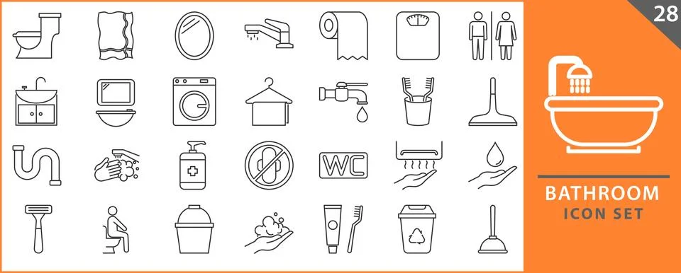 Bathroom line icon set Stock Illustration