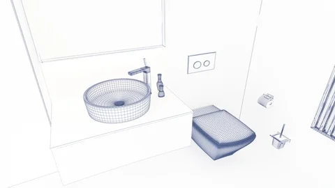 Bathroom Mesh 3D Graphics interior design blurred loft Stock Footage 125341305