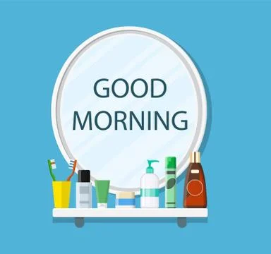 Bathroom, mirror, sink, toothpaste, Illustrazione stock