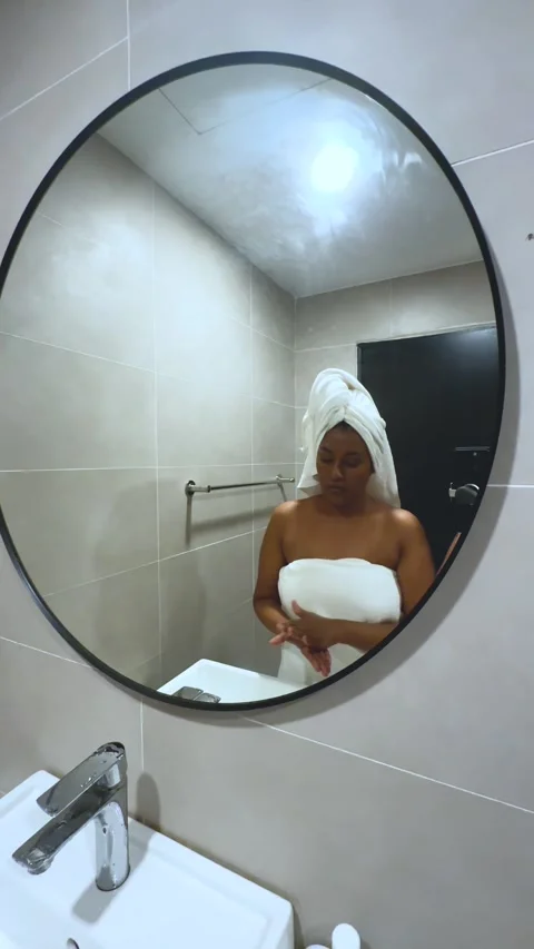 Bathroom Mirror Towel 2 Stock Footage 345126816
