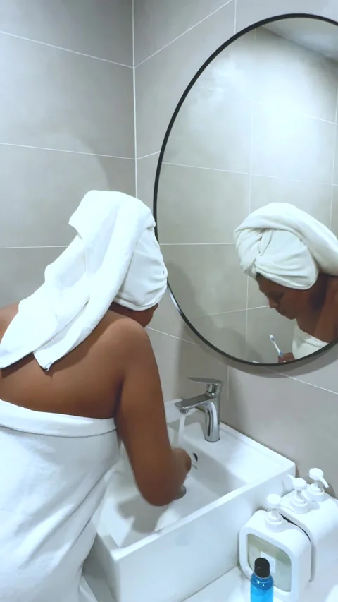 Bathroom Mirror Towel Stock Footage 345127396