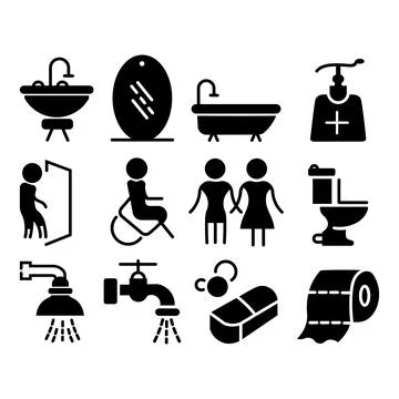 Bathroom outline icons set Stock Illustration