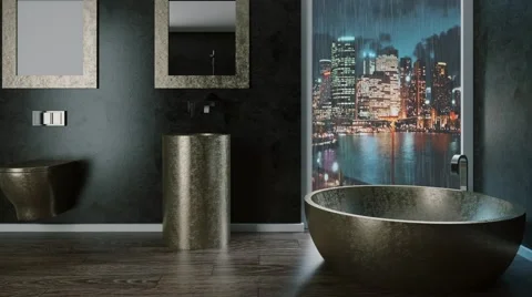 Bathroom. Rainy evening. 3D rendering 스톡 동영상 68093519