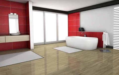 Bathroom With Red Granite Tiles Stock Illustration