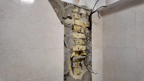 Bathroom Renovation Exposed Plumbing Stock Footage 292162198