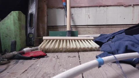 Bathroom renovation; push in on DIY tools across stripped back room during Stock Footage 328567681