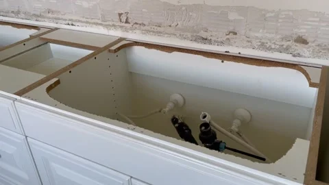 Bathroom renovation services, professional countertop removal. Home Stock Footage 203875615