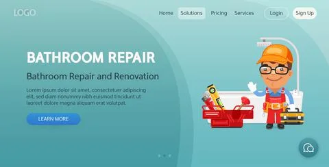 Bathroom Repair Website Template Stock Illustration