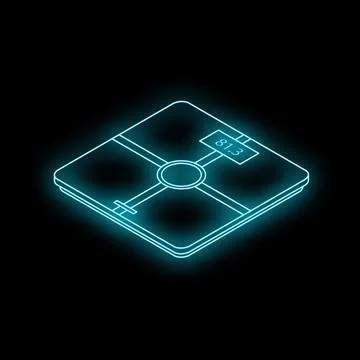 Bathroom scale displaying weight in kilograms with neon blue light effect Stock Illustration
