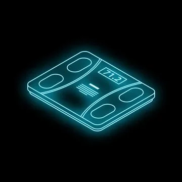 Bathroom scale displaying weight in kilograms with neon blue light effect Stock Illustration