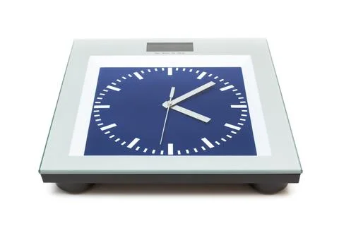 Bathroom scales with the clock Foto stock