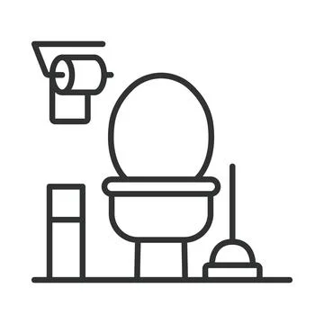 Bathroom set icon in line design. bathroom set, toilet tools, plunger, toilet Stock Illustration