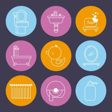Bathroom set of icons equipment elements concept Stock Illustration