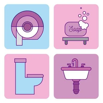 Bathroom set of icons equipment elements concept Stock Illustration