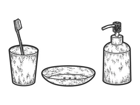 Bathroom set. Sketch scratch board imitation coloring. Engraving vector Stock Illustration