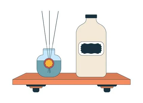 Bathroom shelf with diffuser and cosmetic bottle 2D cartoon object Illustrazione stock