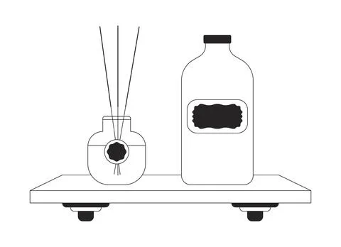 Bathroom shelf with diffuser and cosmetic bottle 2D line object Illustrazione stock