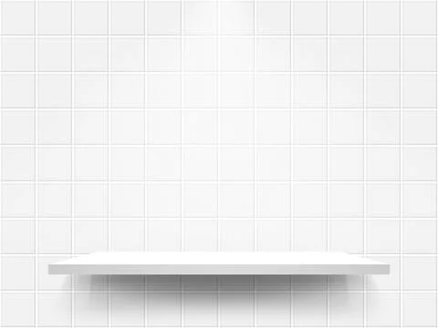 Bathroom shelf. Tiled wall with empty podium. Kitchen ceramic mosaic with w.. Stock Illustration