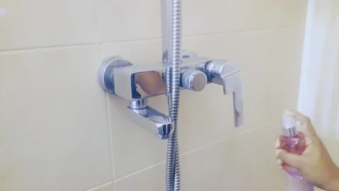 Bathroom shower handle sanitize Stock Footage 167121790