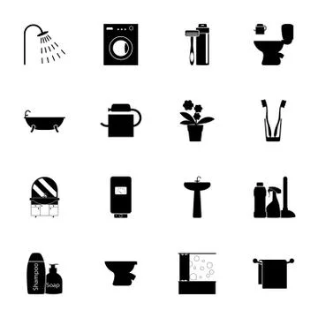 Bathroom silhouettes icons set Stock Illustration