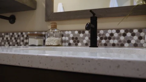 Bathroom Sink Detail Pull Back Rack Focus Stock Footage 112890232