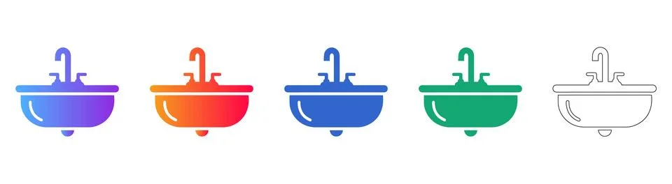 Bathroom Sink Icon Set Stock Illustration