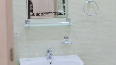 Bathroom. Sink, mirror Stock Footage 155960902