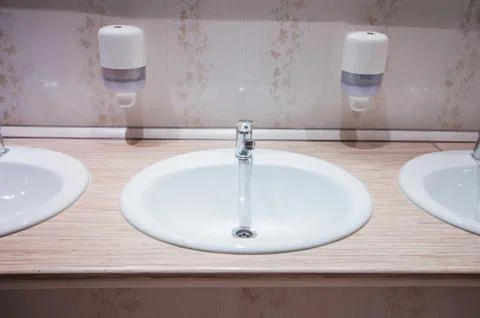 Bathroom with sinks in hostel Stock Photos