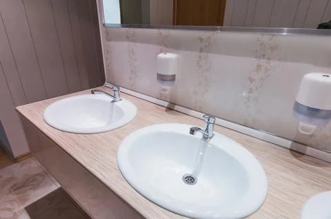 Bathroom with sinks in hostel Stock Photos