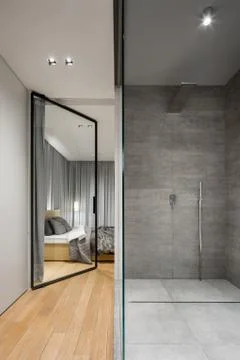 Bathroom with spacious shower Stock Photos