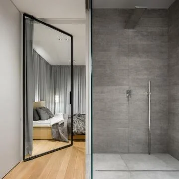 Bathroom with spacious shower Stock Photos