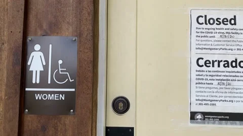 Bathroom stalls are closed during COVID-19 Stock Footage 130603901