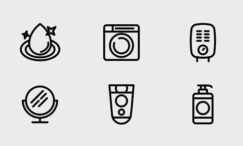 Bathroom symbol set - flat clean water, shaver, mirror, soap symbols イラスト素材