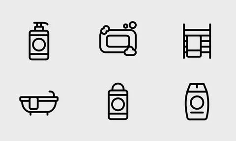 Bathroom symbol set - flat soap, deo, heater, bath tub symbols イラスト素材