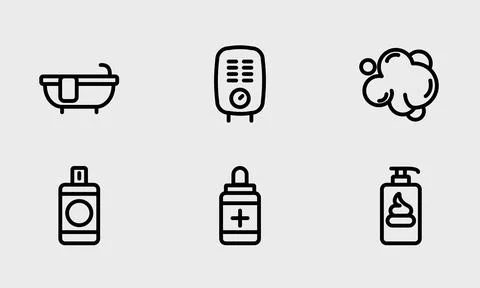 Bathroom symbol set - flat water heater, soap, disinfection, bath tub symbols イラスト素材
