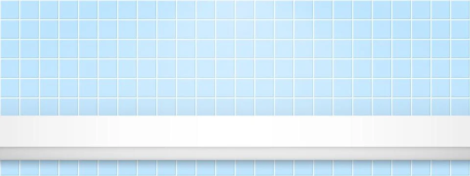 Bathroom table. Empty kitchen shelf on blue tiles background. Ceramic wall .. Stock Illustration