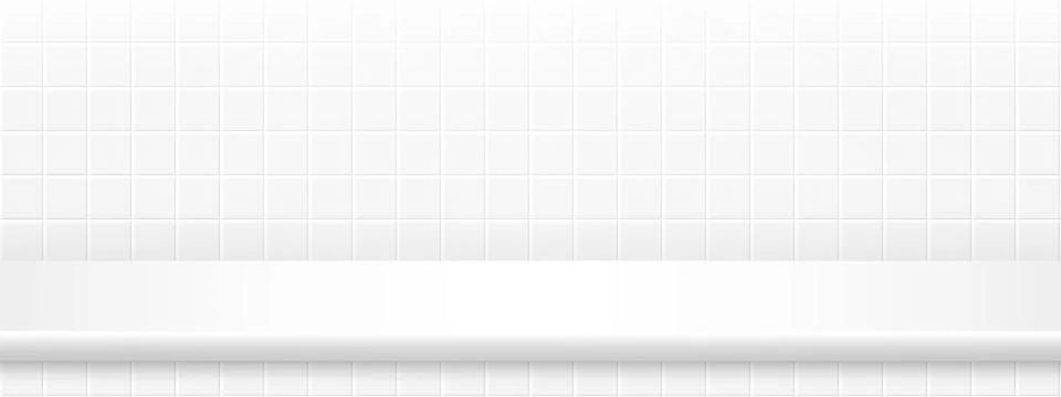 Bathroom table. White ceramic tiles with empty shelf. Clean kitchen interior for Stock-Illustration
