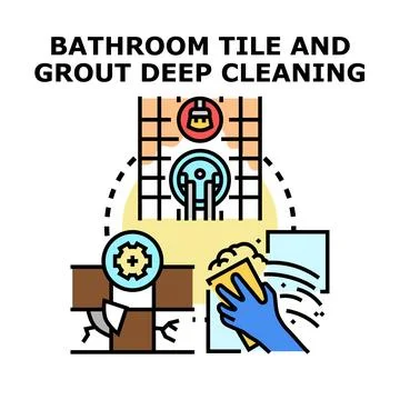 Bathroom tile and grout deep cleaning process concept Stock Illustration