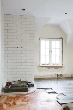 Bathroom tiling refurbishment Stock Photos